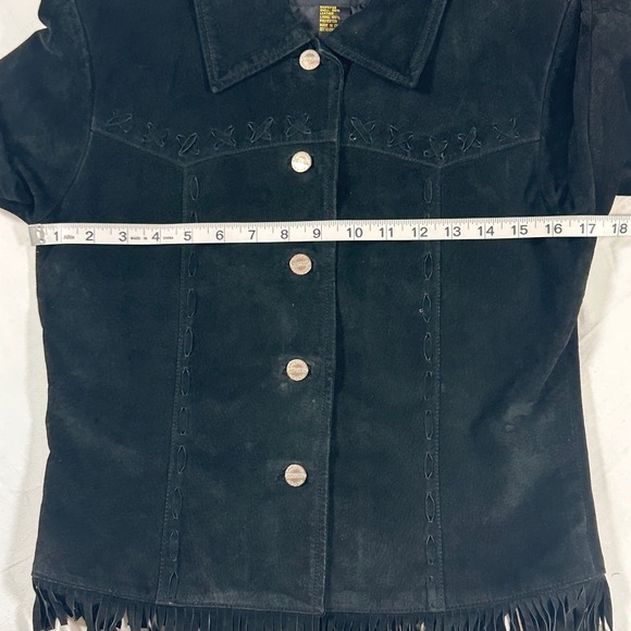 JouJou Skins Womens S Black Suede Leather Fringe Western Jacket Whipstitch VTG - Picture 4 of 12
